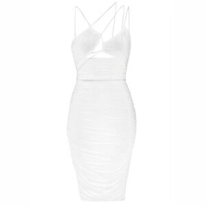 Leau Seoul Strap Mesh Midi Dress in White